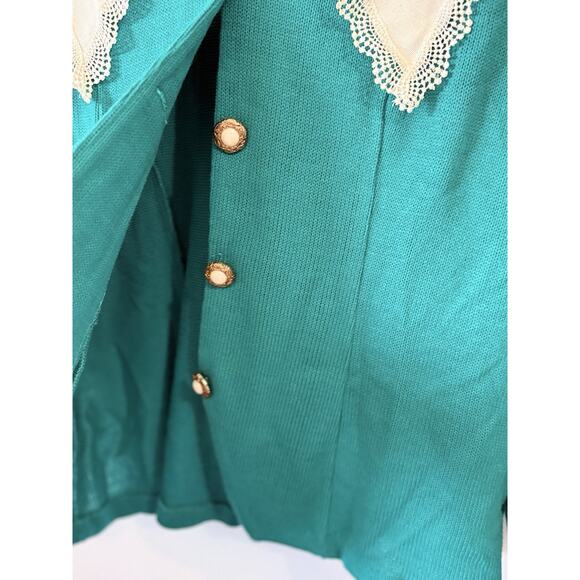 Vtg 90's Matthew & David Sweater Womens Sz 18 Green Collared Grandma Cottagecore - Picture 2 of 7